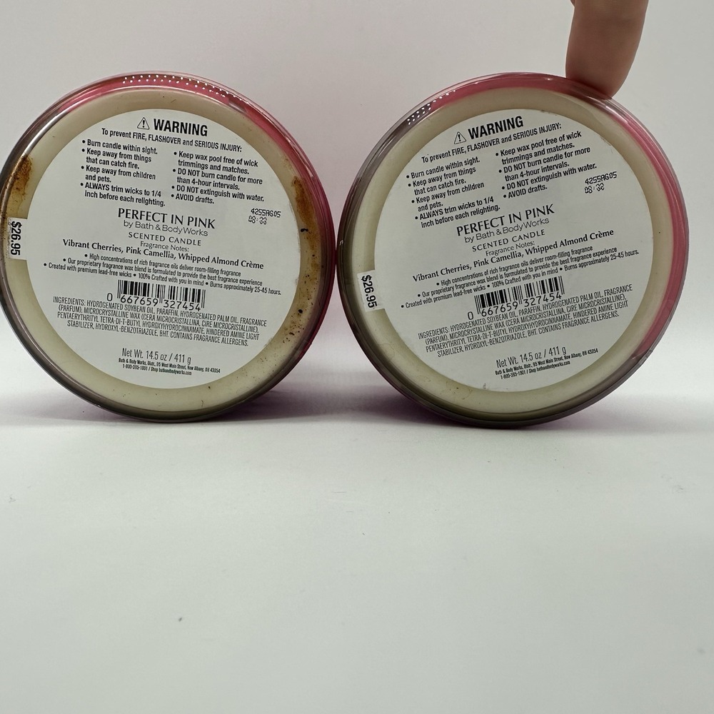 2 BATH & BODY WORKS PERFECT IN PINK 3-WICK FRAGRANCED SOY WAX BLEND CANDLE NEW - Picture 4 of 4
